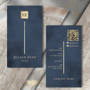 Tarjeta de visita Navy Blue Gold Elegant Luxe Mono