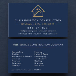 Tarjeta De Visita Navy Blue Gold Handyman Construction 