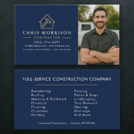 Tarjeta De Visita Navy Blue Gold Photo Building Construction
