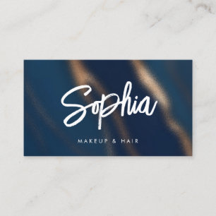 Tarjeta De Visita Navy Blue Gold QR Code Beauty Elegant Luxury