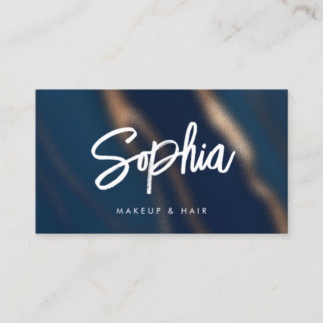 Tarjeta De Visita Navy Blue Gold QR Code Beauty Elegant Luxury (Anverso)