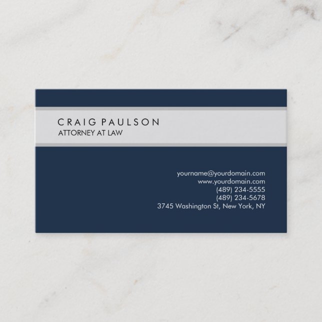 Tarjeta De Visita Navy Blue Gray Elegant Plain Professional (Anverso)