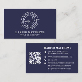 Tarjeta De Visita Navy Blue Minimalist Professional Logo QR Code
