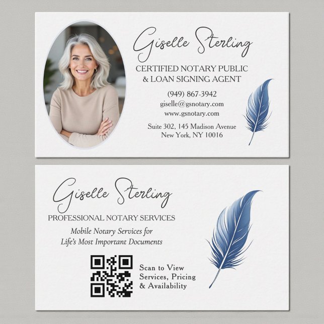 Tarjeta De Visita Navy Blue Mobile Notary QR Code Modern Photo  (Subido por el creador)