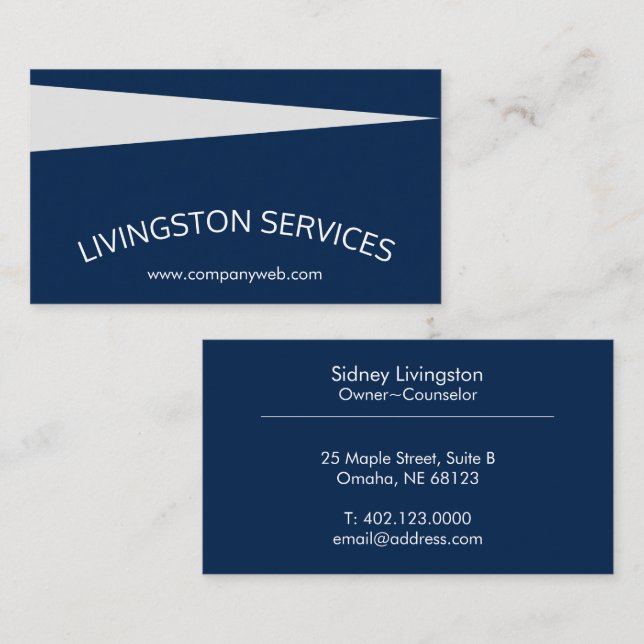 Tarjeta De Visita Navy Blue Profesional Curvado y Simple Moderno (Anverso / Reverso)