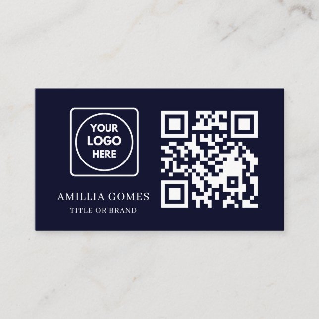 Tarjeta De Visita Navy Blue QR Code | Modern Custom Contact Design (Anverso)