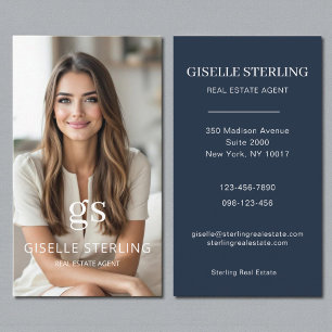 Tarjeta De Visita Navy Blue Real Estate Agent Photo Professional