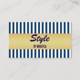 Tarjeta De Visita Navy Blue Stripes Gold Bar Stylist