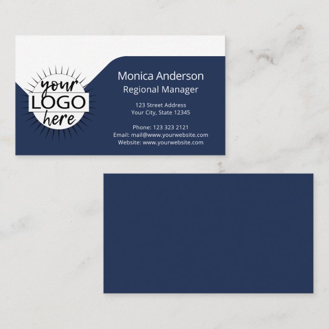Tarjeta De Visita Navy Blue White Simple Profesional Moderno (Anverso / Reverso)