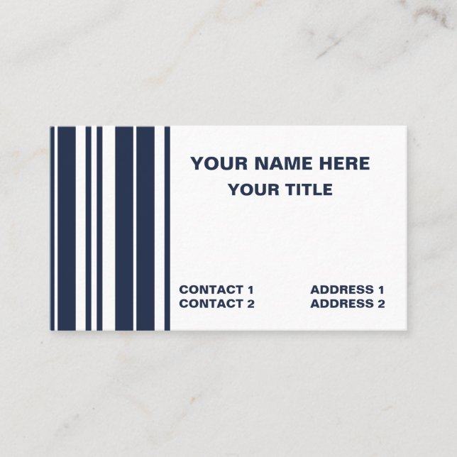 Tarjeta De Visita Navy Blue White Stripes Preppy Moderno (Anverso)