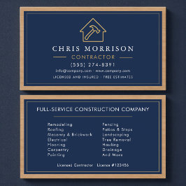 Tarjeta De Visita Navy Blue Wood Building Construction Business Card