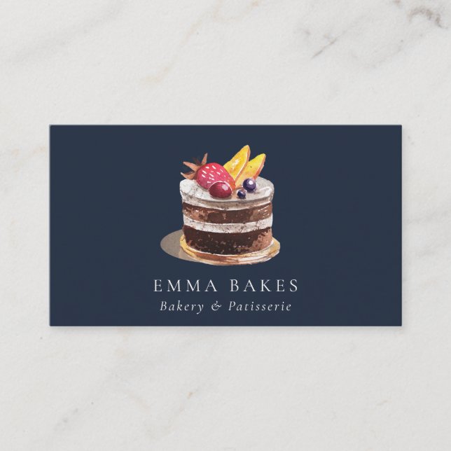 TARJETA DE VISITA NAVY FRUIT FLORAL CAKE PATISSERIE CUPCAKE BAKERY (Anverso)