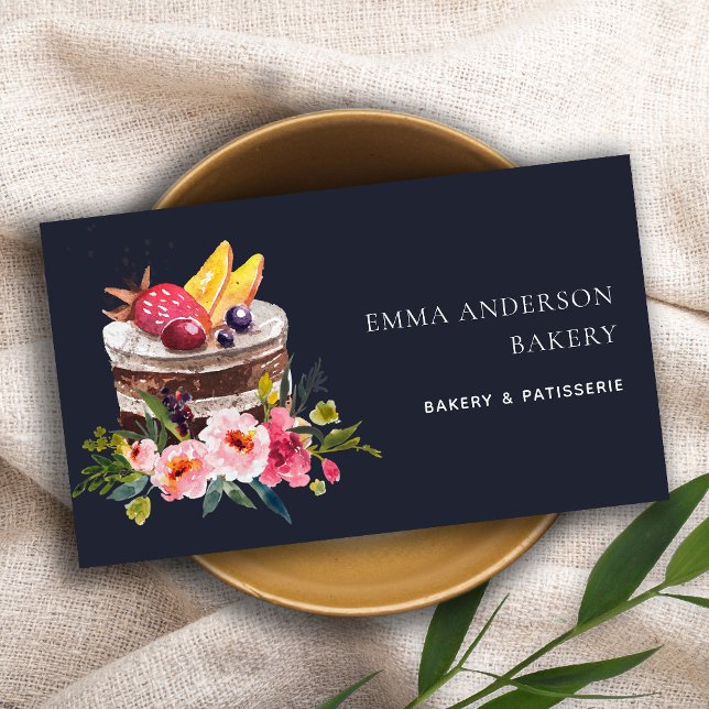 TARJETA DE VISITA NAVY FRUIT FLORAL CAKE PATISSERIE CUPCAKE BAKERY (Subido por el creador)