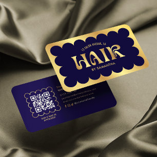 Tarjeta De Visita Navy & Gold Elegant Moderno Código QR Estilo