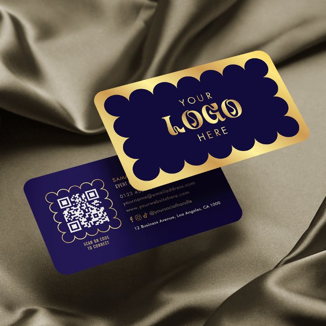 Tarjeta De Visita Navy & Gold QR Code Elegant Profesional Salon Spa (Subido por el creador)