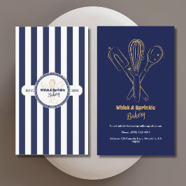 Tarjeta De Visita Navy & Gold Whisk Chef Catery Bakery Business C