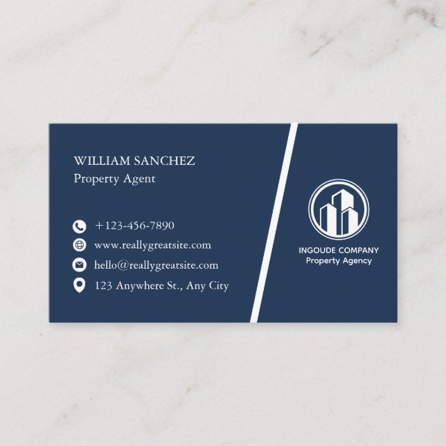 Tarjeta De Visita Navy Minimalist Property agent  (Anverso)
