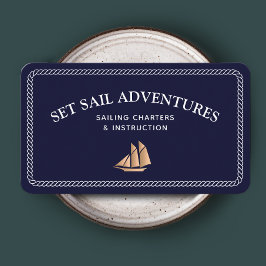 Tarjeta De Visita Navy Nautical Rope Gold
