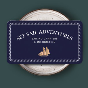 Tarjeta De Visita Navy Nautical Rope Gold