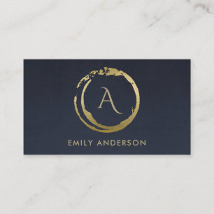 TARJETA DE VISITA NAVY ORO BRUSH STROKE CIRCLE LOGO MONOGRAM