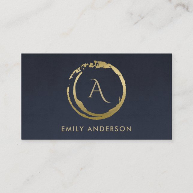 TARJETA DE VISITA NAVY ORO BRUSH STROKE CIRCLE LOGO MONOGRAM (Anverso)