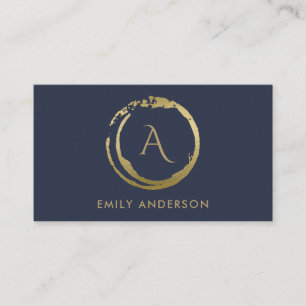 TARJETA DE VISITA NAVY ORO BRUSH STROKE CIRCLE LOGO MONOGRAM