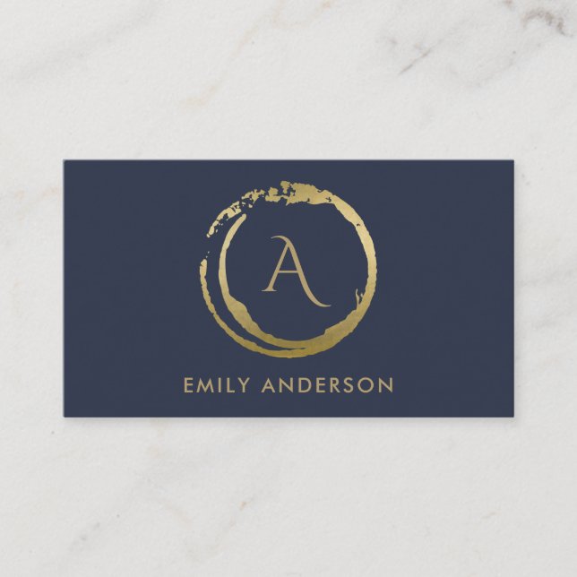 TARJETA DE VISITA NAVY ORO BRUSH STROKE CIRCLE LOGO MONOGRAM (Anverso)