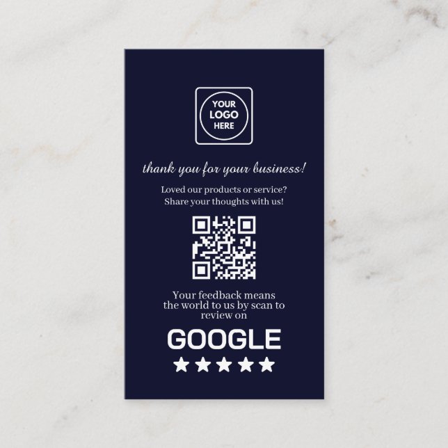 Tarjeta De Visita Navy QR | Google Reviews Custom Thank You Link (Anverso)