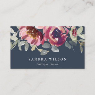 TARJETA DE VISITA NAVY RED RUBOR BURGUNDY ROSA FLORAL DE COLOR DE AG