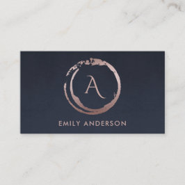 TARJETA DE VISITA NAVY RUBOR PINK BRUSH STROKE CIRCLE LOGO MONOGRAM