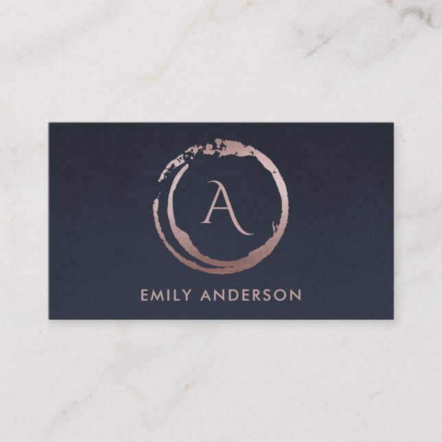 TARJETA DE VISITA NAVY RUBOR PINK BRUSH STROKE CIRCLE LOGO MONOGRAM (Anverso)