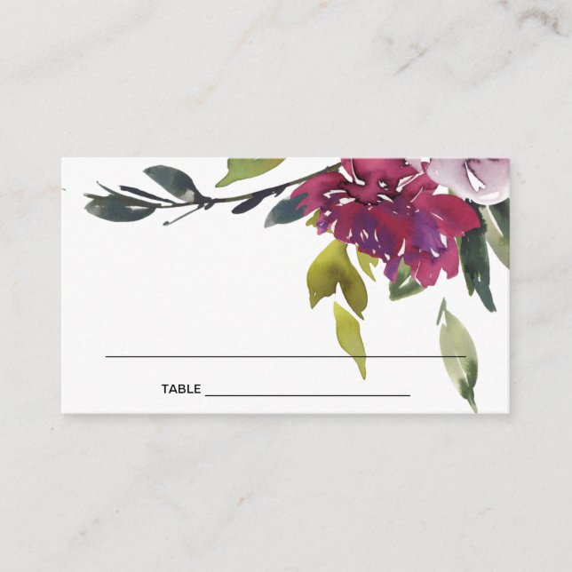 TARJETA DE VISITA NAVY YELLOW RUBOR BURGUNDY FLORAL PLACE CARTAS (Anverso)