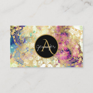 Tarjeta De Visita Nebulosa acuática dorado mandala monograma moderno