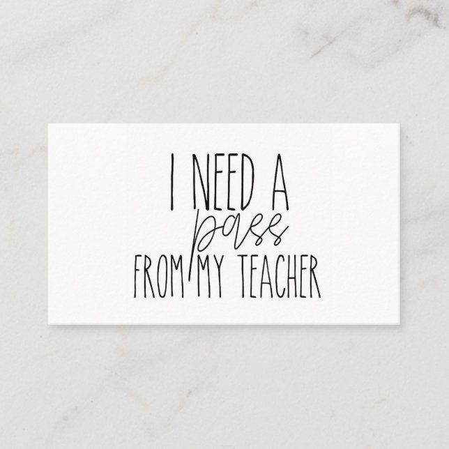 Tarjeta De Visita necesito un pase de mi profesor;tarjeta (Anverso)