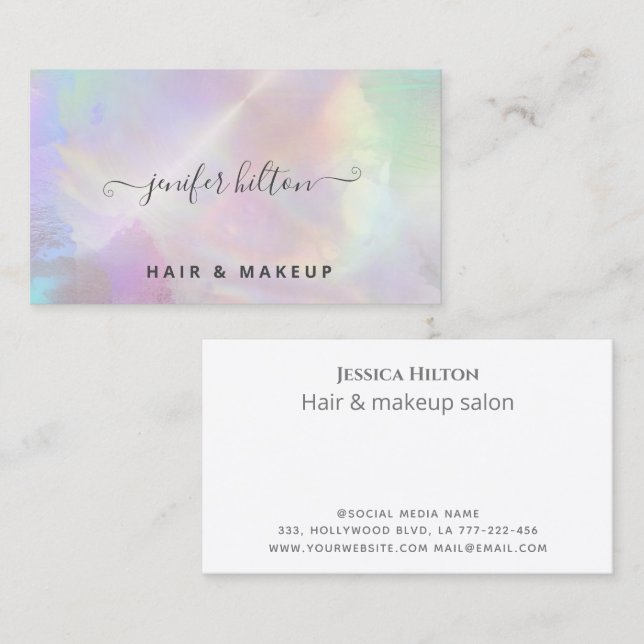 Tarjeta De Visita Negocio abstracto elegante de acuarela holográfica (Anverso / Reverso)