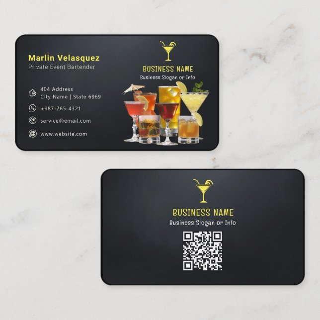 Tarjeta De Visita Negocio barman moderno | Negro casual (Anverso / Reverso)
