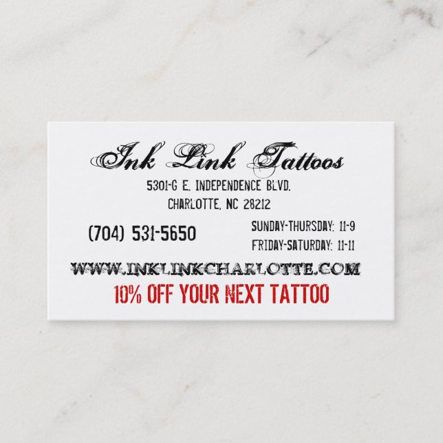 Tarjeta De Visita Negocio Card3 del vínculo de la tinta (Anverso)