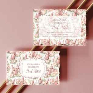 Tarjeta De Visita Negocio de Artista de Uñas Florales Elegantes