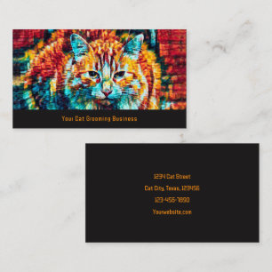 Tarjeta De Visita Negocio de Aseo de Gatos Naranja Azul Negro Mascot