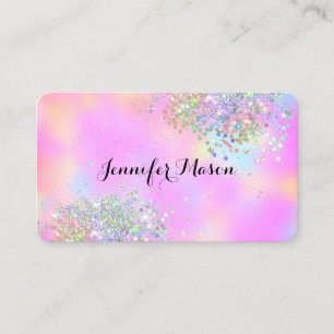 Tarjeta De Visita Negocio de Belleza Glitter Holográfico Elegante Ro