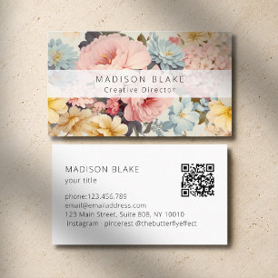 Tarjeta De Visita Negocio de código QR floral vintage