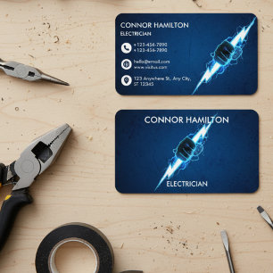 Tarjeta De Visita Negocio de Electricista Moderno Tendencia Frío Azu