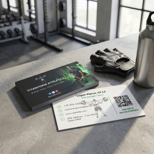 Tarjeta De Visita Negocio de Entrenador de CrossFit | Verde Poder Mo (Subido por el creador)