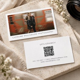 Tarjeta De Visita Negocio de Fotografía Moderna Foto Grande QR Elega