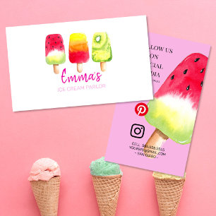 Tarjeta De Visita Negocio de Heladería de Popsicle de Acuarela
