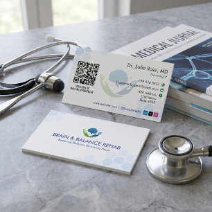 Tarjeta De Visita Negocio de Neuro Rehab Blanco Minimalista