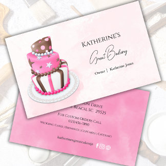 Tarjeta De Visita Negocio de panadería de pasteles modernos rosados