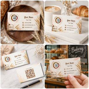 Tarjeta De Visita Negocio de panadería de trigo acuarela beige rústi