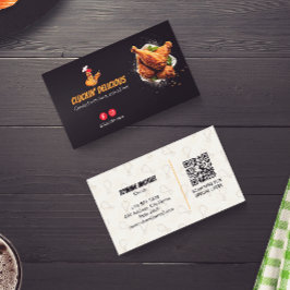 Tarjeta De Visita Negocio de pollo frito | Código de barras oscuro m