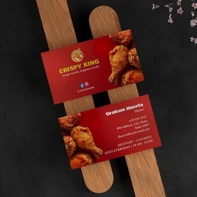 Tarjeta De Visita Negocio de pollo frito | Rojo brillante moderno (Subido por el creador)